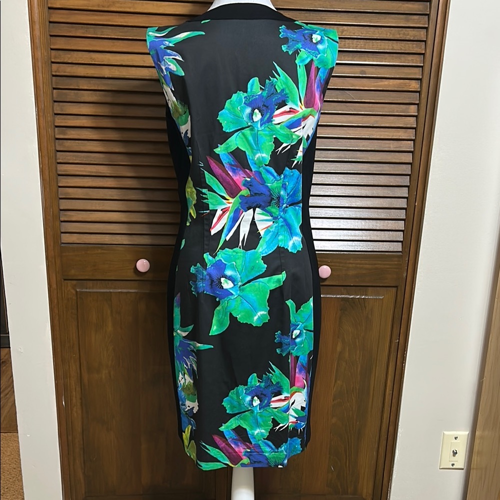 Elie Tahari Mila Zip Front Floral Cotton Blend Sleeveless Sheath Dress Size 10 - Picture 5 of 9